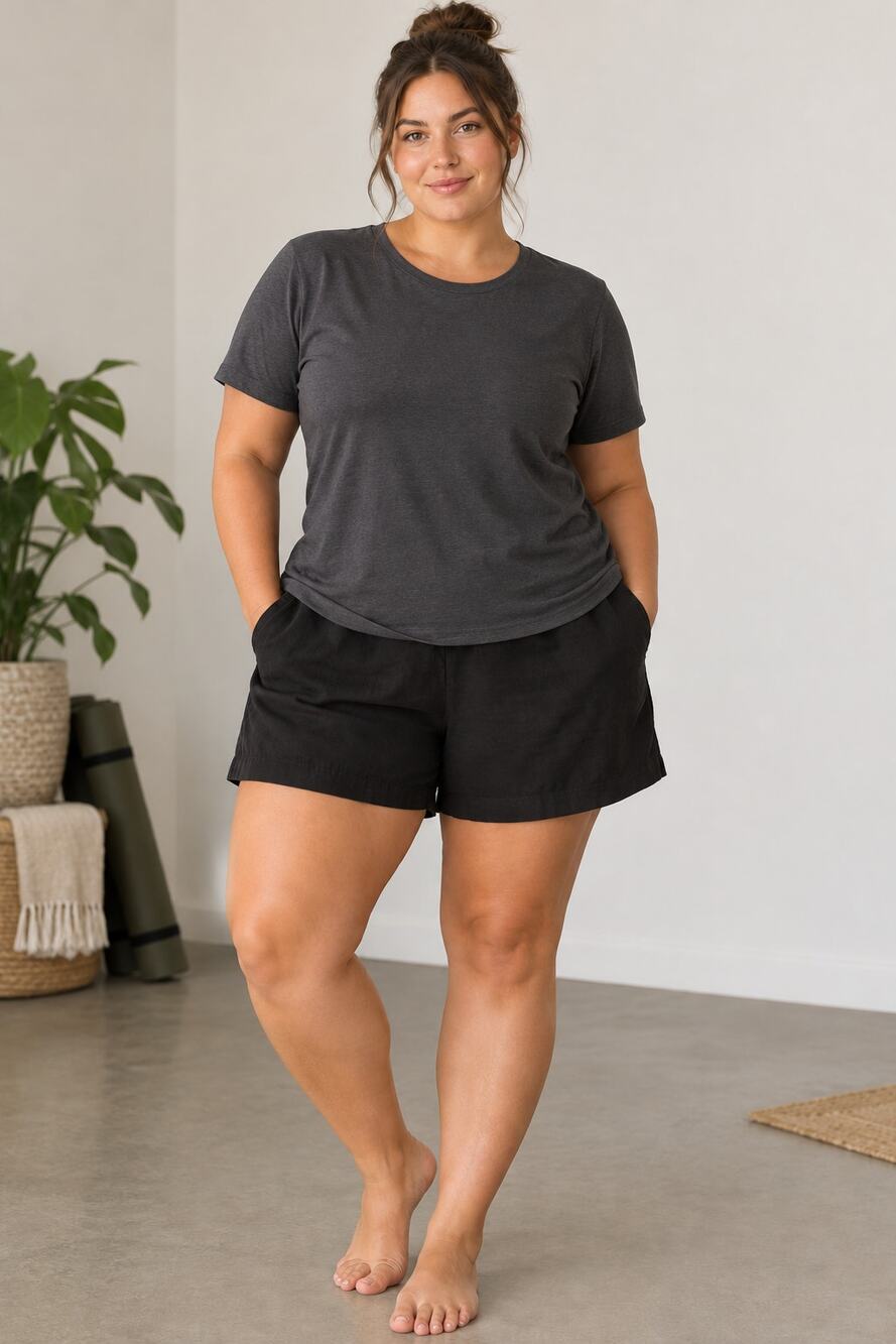 Terra & Sky black linen blend shorts 3X